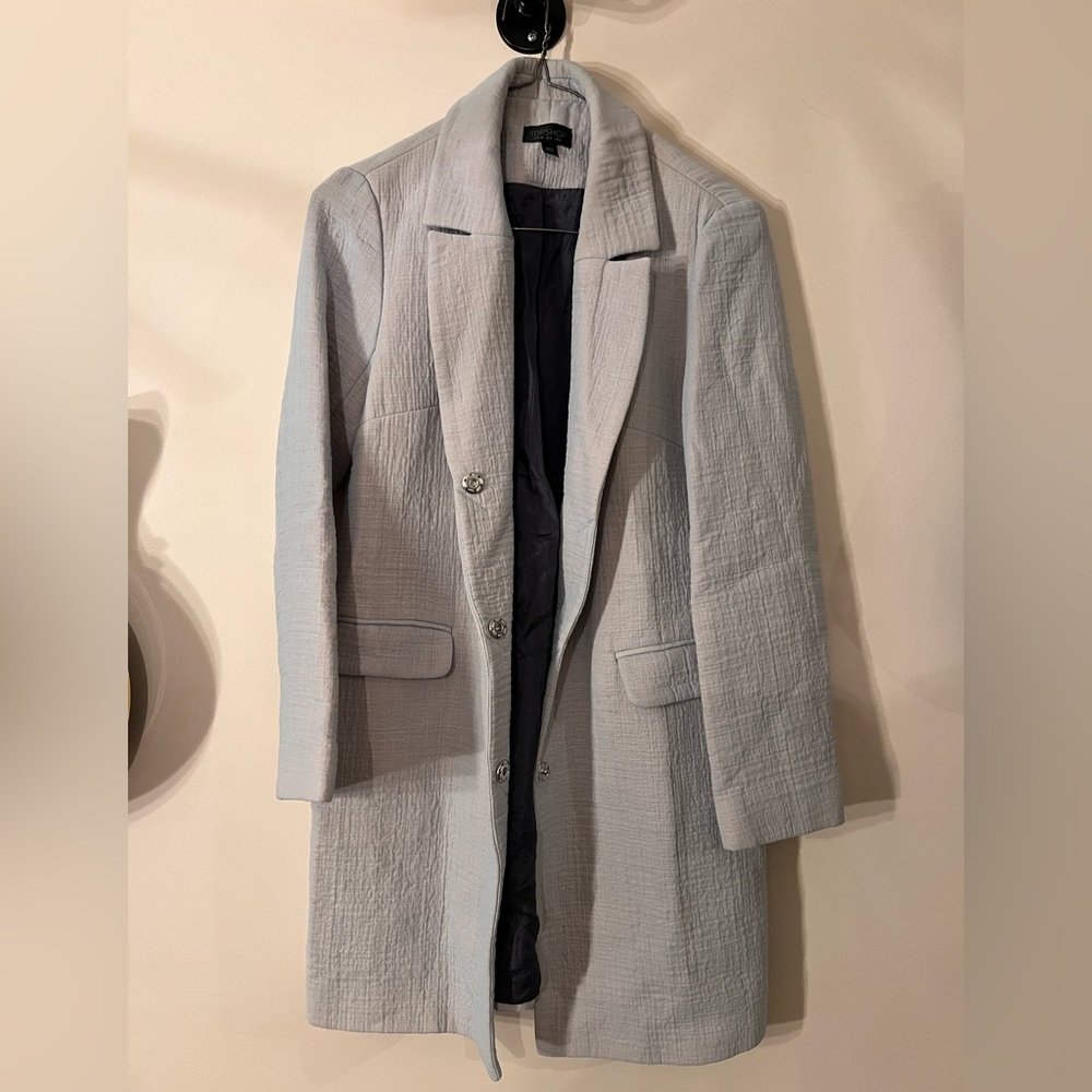 TOPSHOP 90’s style coat in translucent blue/silver